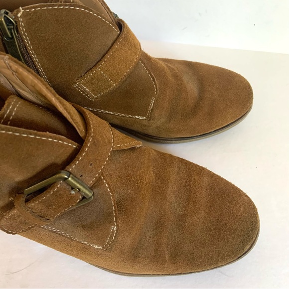 Franco Sarto Brown Suede Wedge Booties Womens 7 Buckle Strap Brooke Leather - Picture 5 of 8